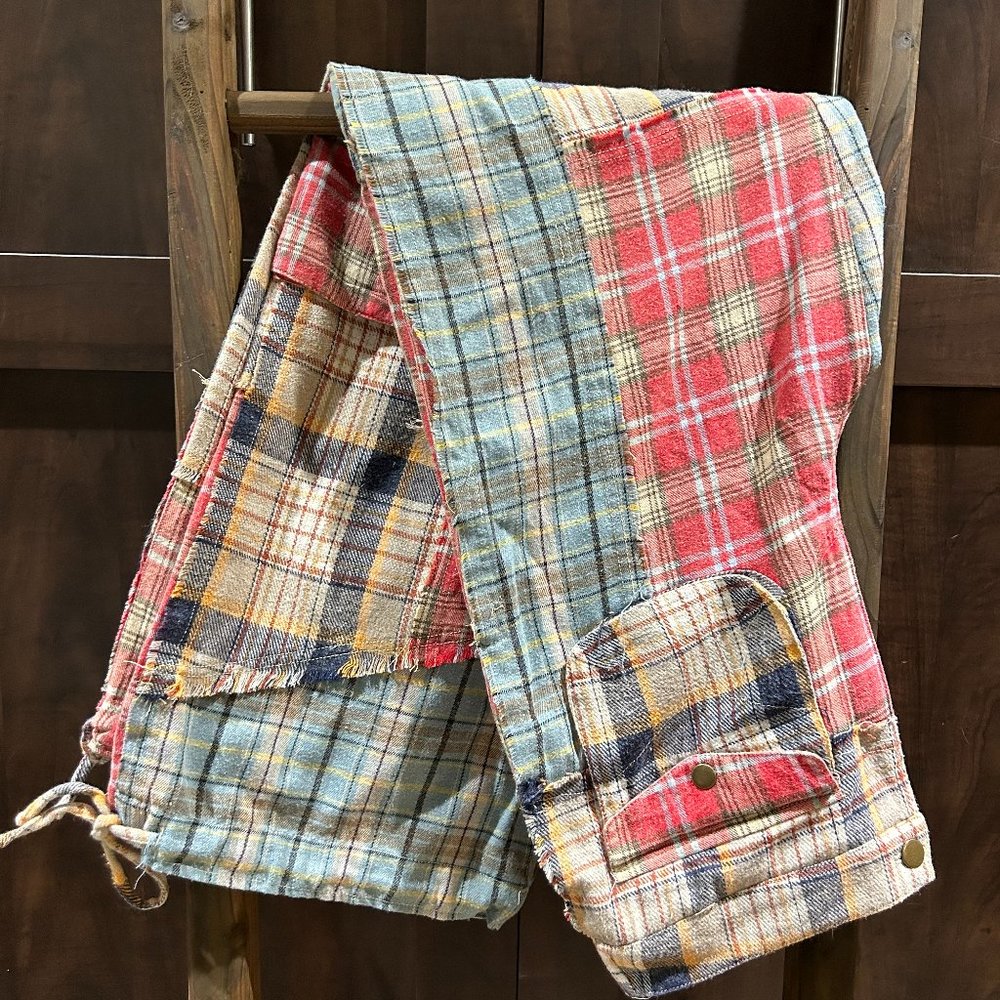 NWT - Oli & Hali Red/Multi Color Plaid/Patch Pants -  Size Large (10-14)